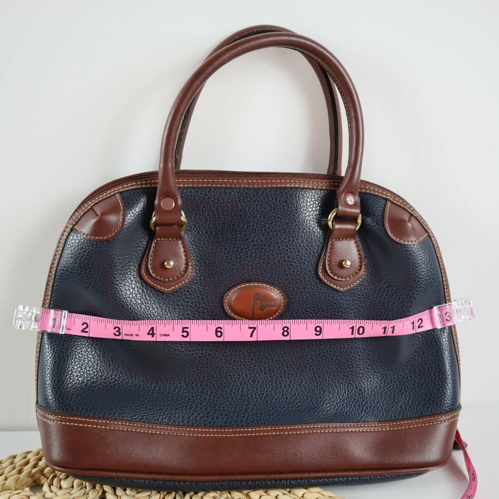 Tan & Navy Blue Leather Handbag luxury look - Picture 3 of 8